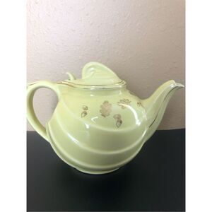 Retro Hall Teapot Canary Gold Label Parade Hook Yellow With Gold Oak Leaves 1950